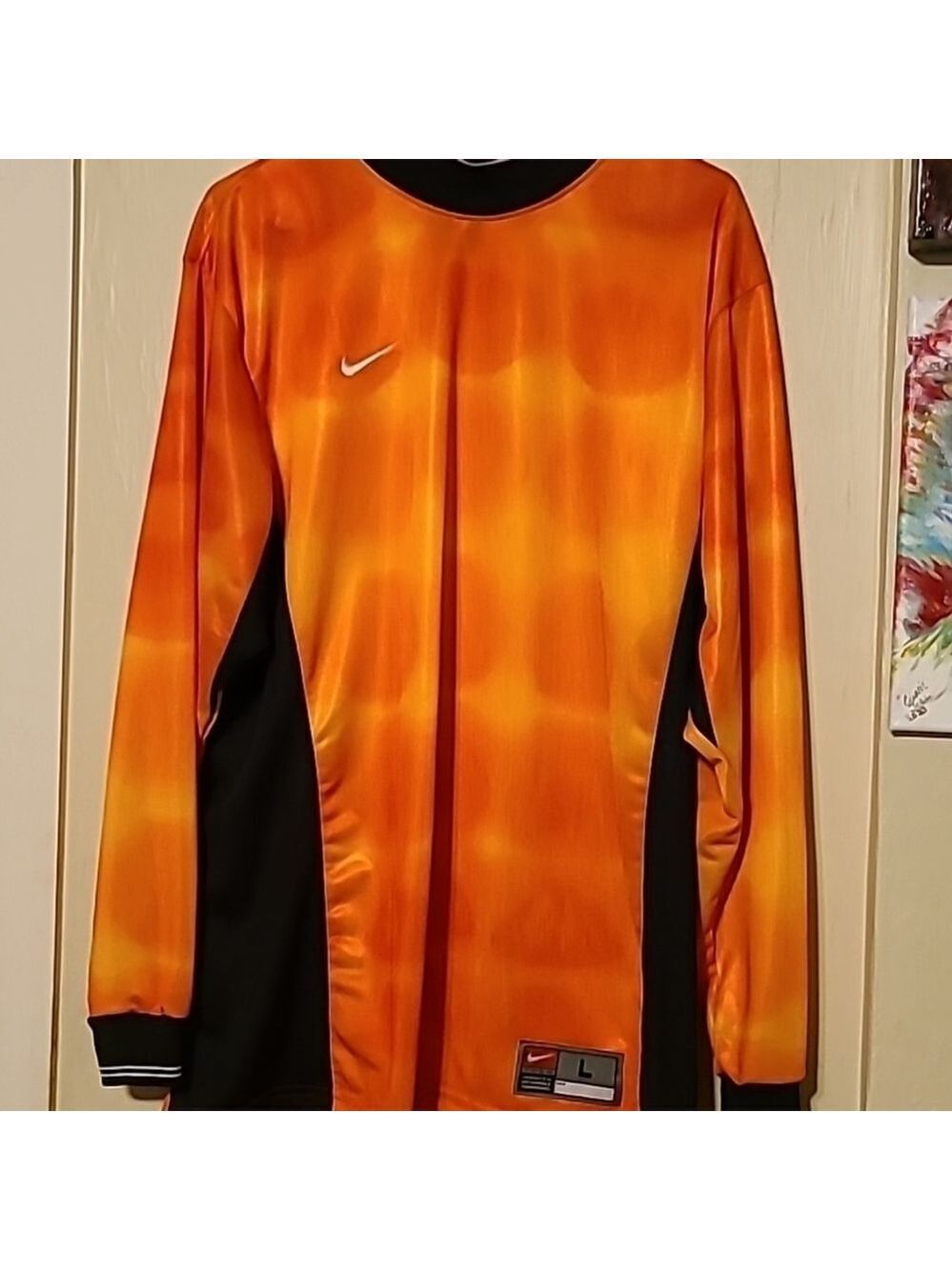 Nike Team vintage Soccer jersey made in USA. Orange/black. (#473)